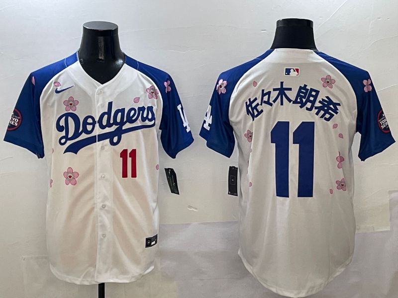 Men Los Angeles Dodgers #11 R.Sasaki White Blue Sakura Edition 2025 Nike MLB Jersey style 4->los angeles dodgers->MLB Jersey
